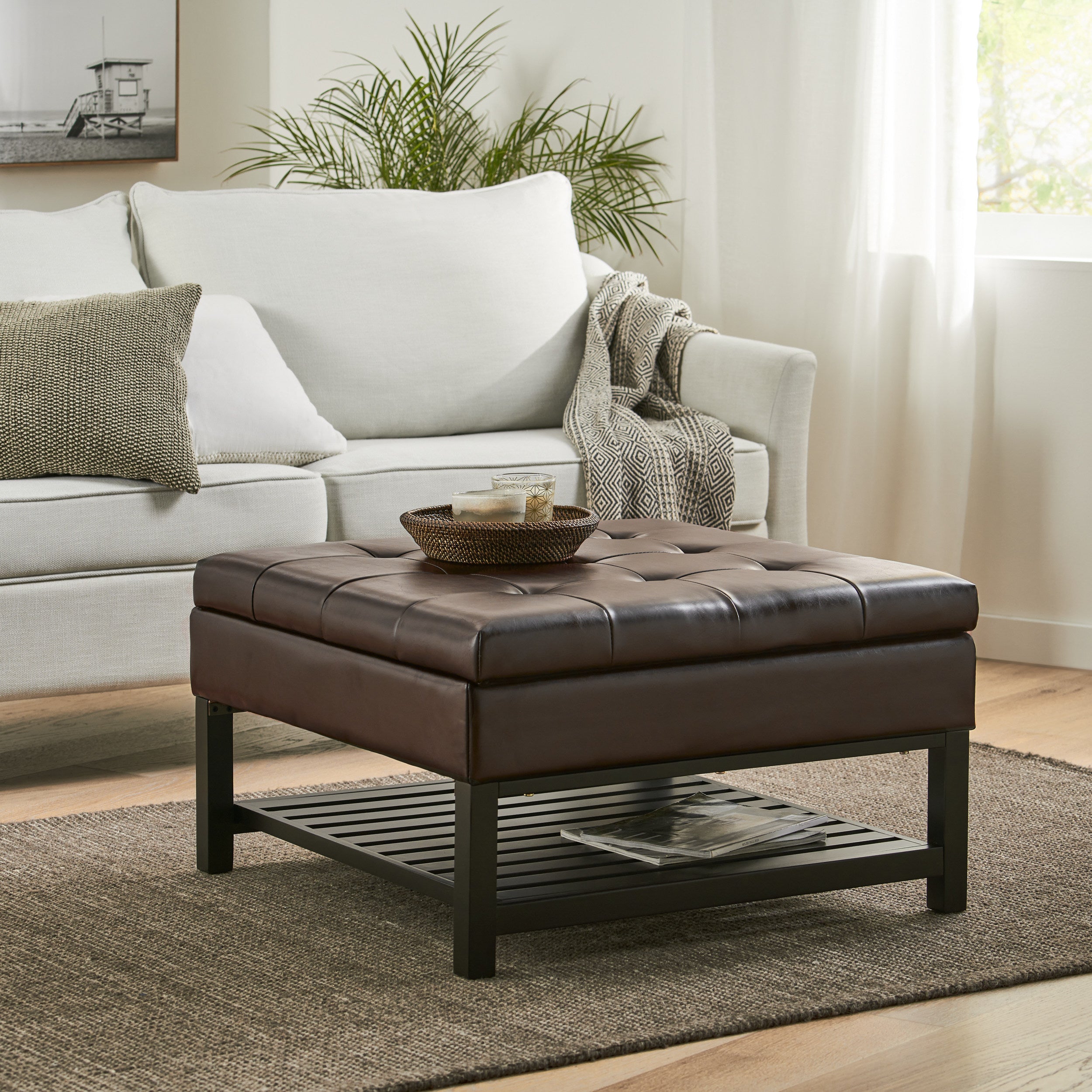 Tan leather on sale storage footstool