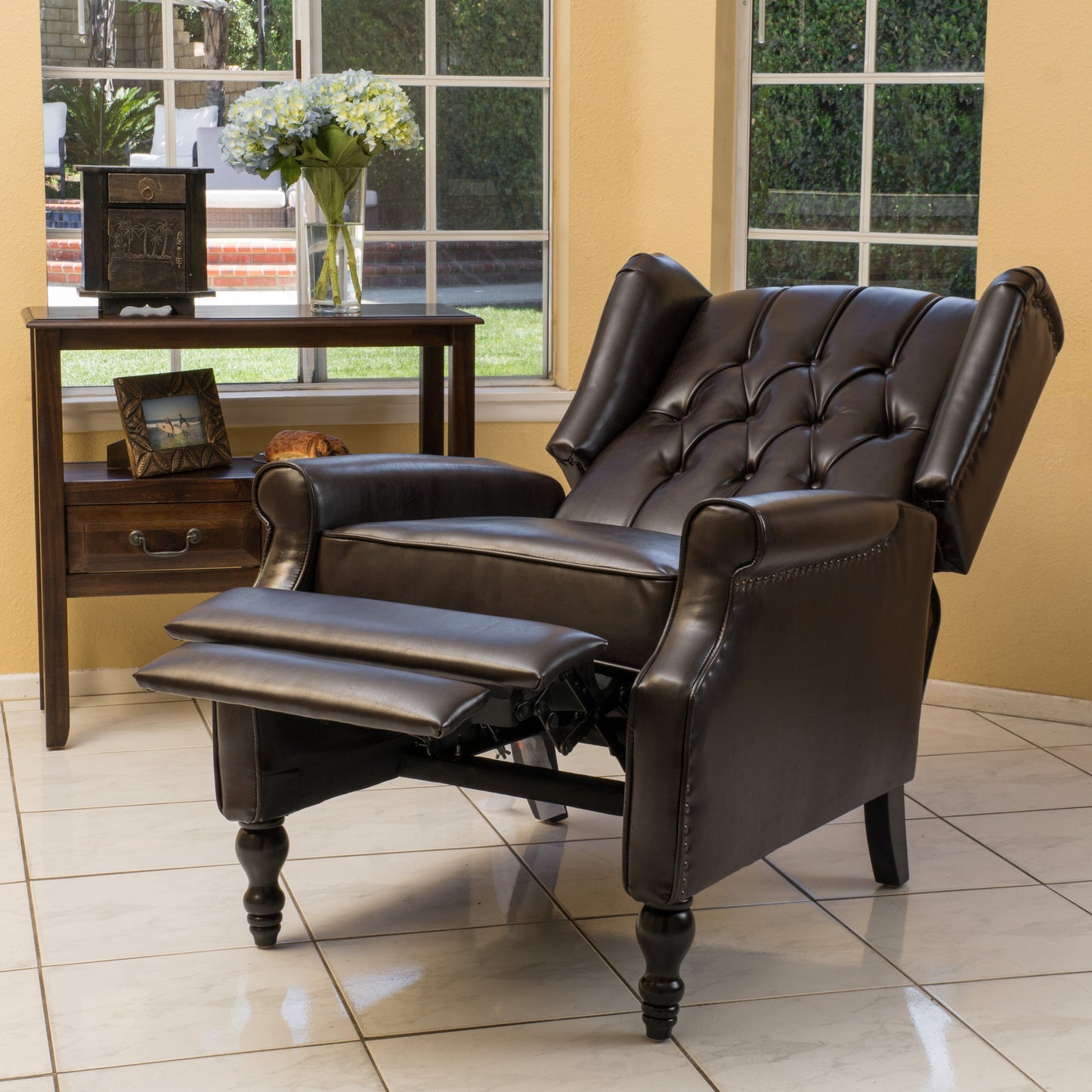 Temzyl Contemporary Brown Leather Recliner Chair