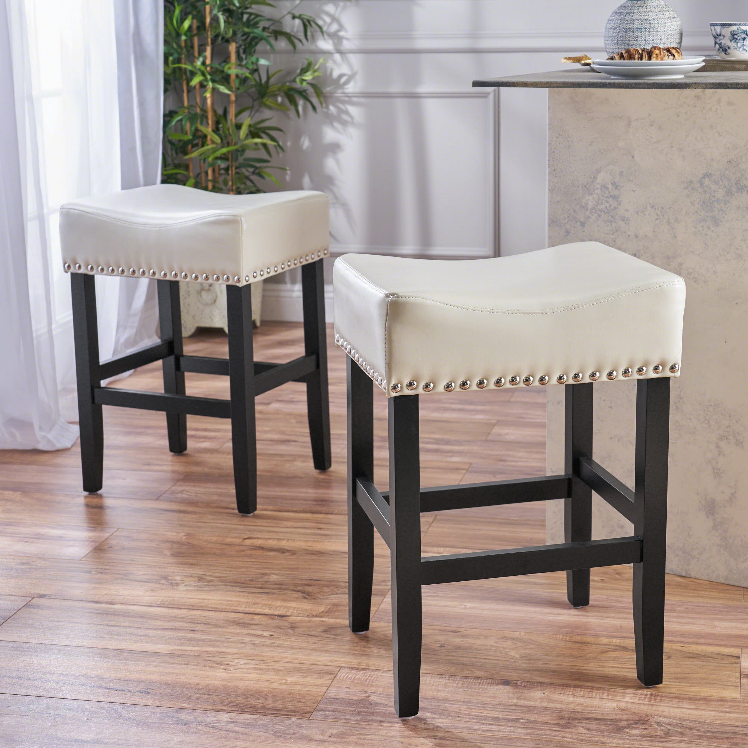 Off white leather bar stools hot sale