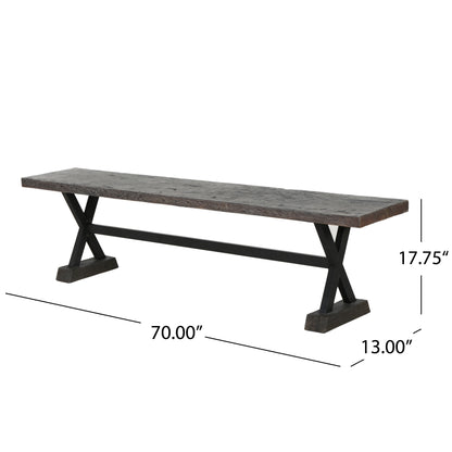 Cogna Farmhouse Brown and Black Lightweight Concrete Dining Benches (Set of 2)