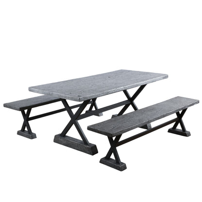 Colby Outdoor 3 Piece Lightweight Concrete Dining Set with Benches