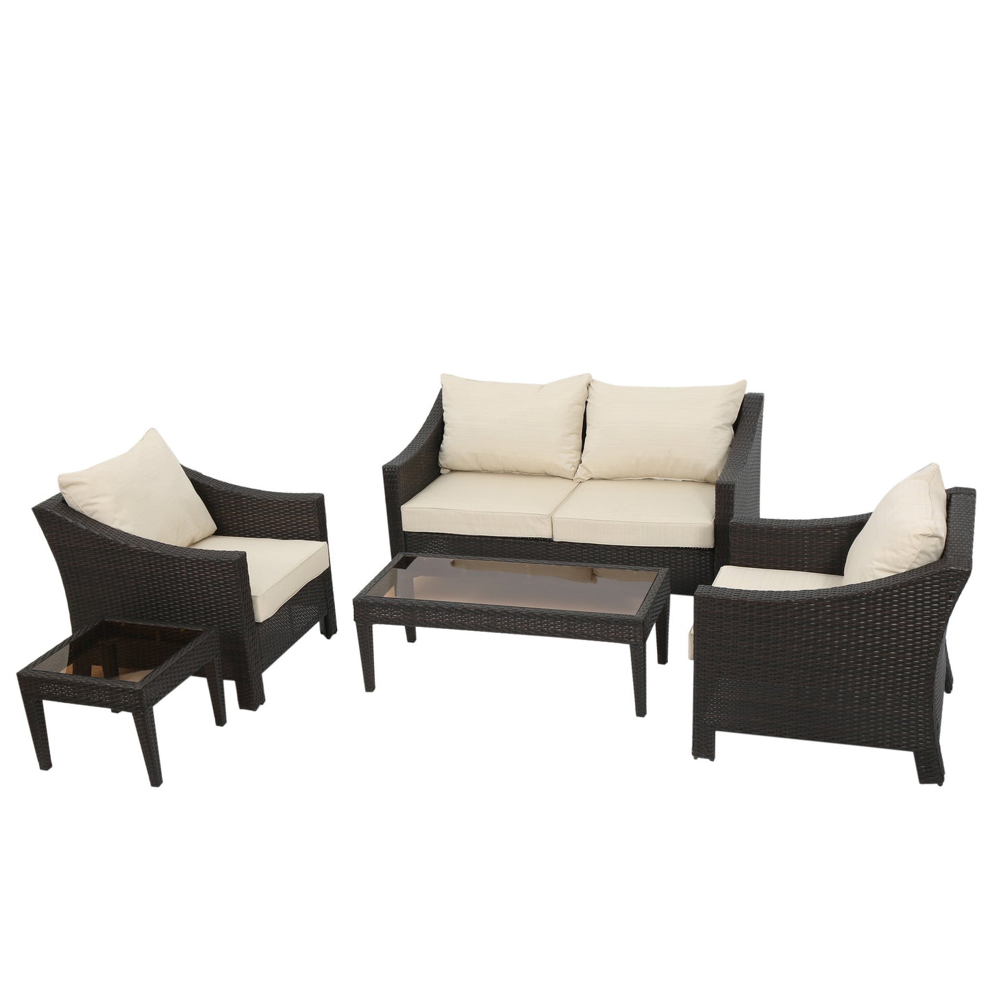 Alfarin Outdoor 5-piece Wicker Chat Set with Cushions