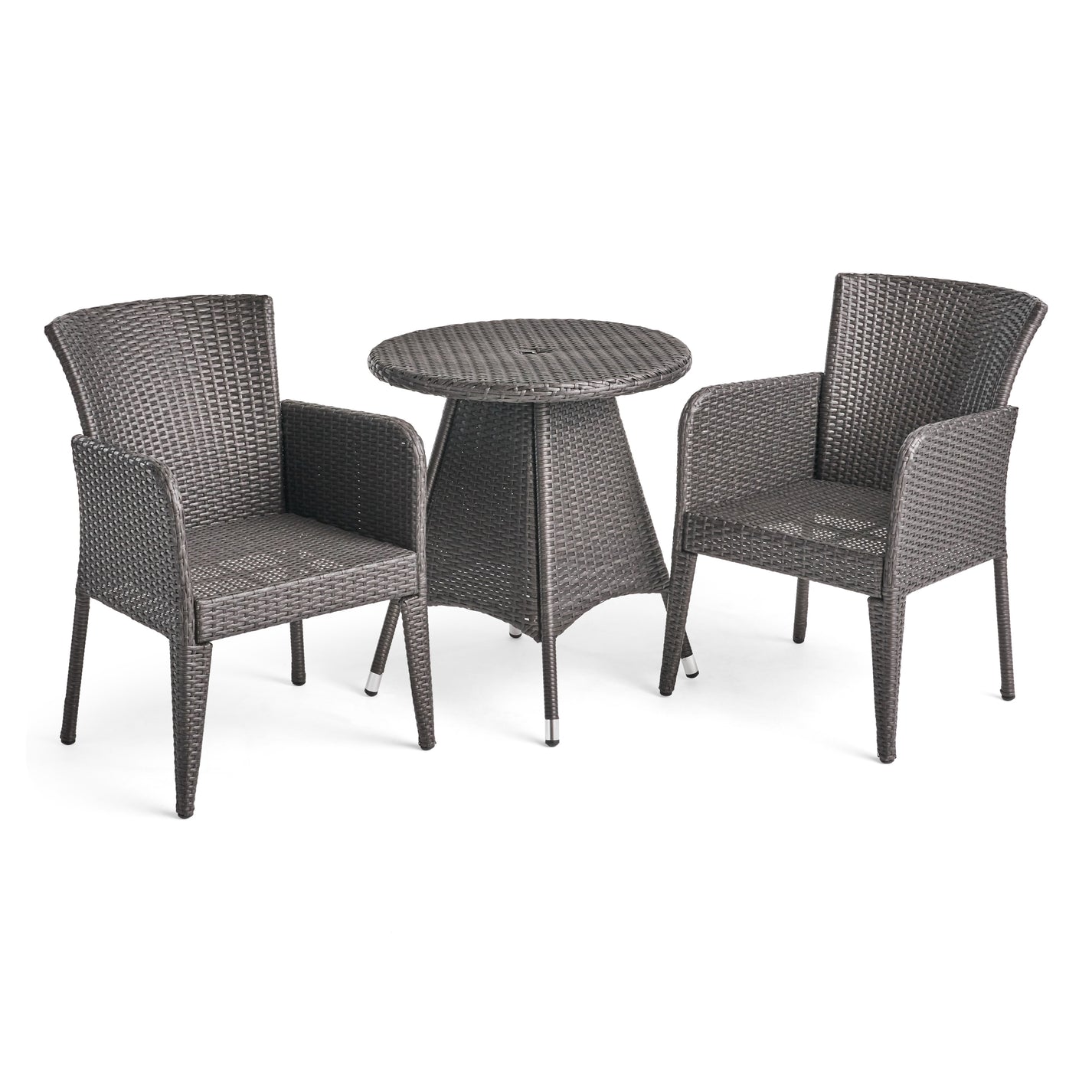 Dilon Outdoor Transitional 3Piece Gray Wicker Bistro Set with Umbrell