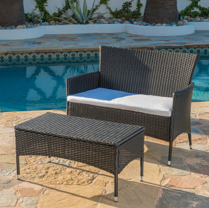 Montague Outdoor Wicker Loveseat and Coffee Table Set