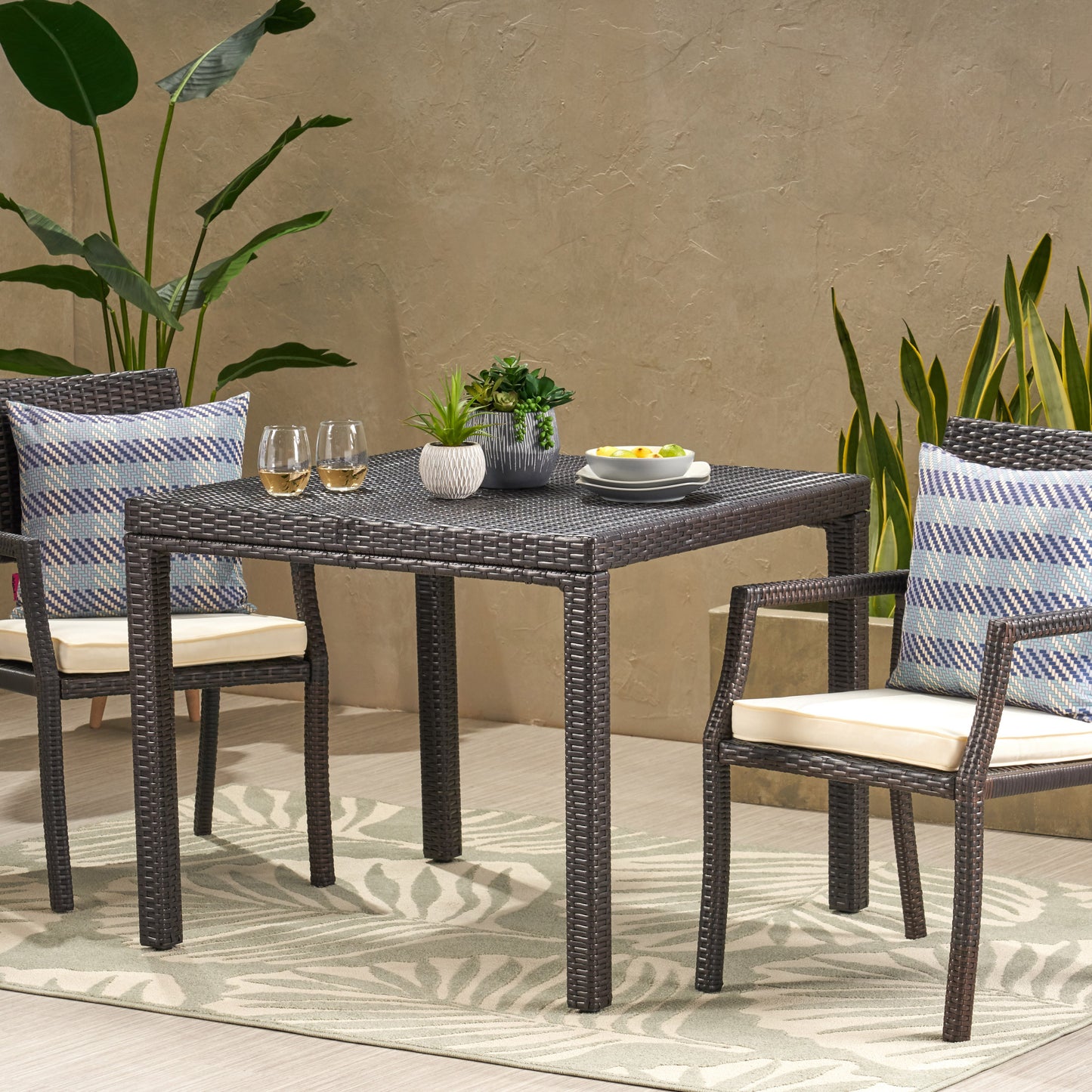 Edene Outdoor Multibrown Wicker Square Dining Table