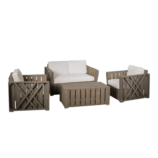 Calade Outdoor 4-piece Acacia Wood Chat Set with Cushions