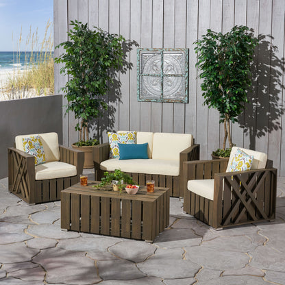 Calade Outdoor 4-piece Acacia Wood Chat Set with Cushions