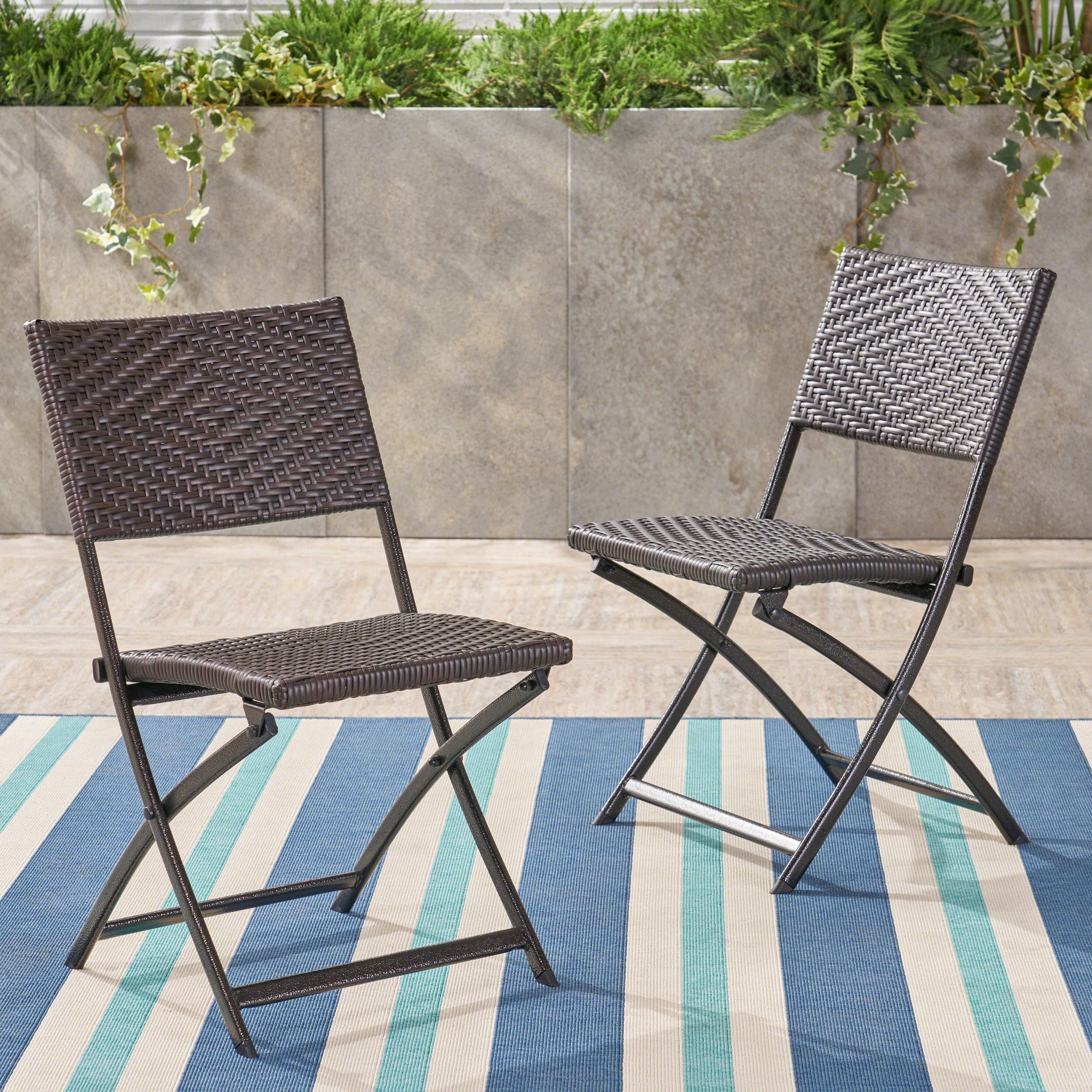 Jason Outdoor Brown Wicker Folding Chair (Set of 2) GDFStudio