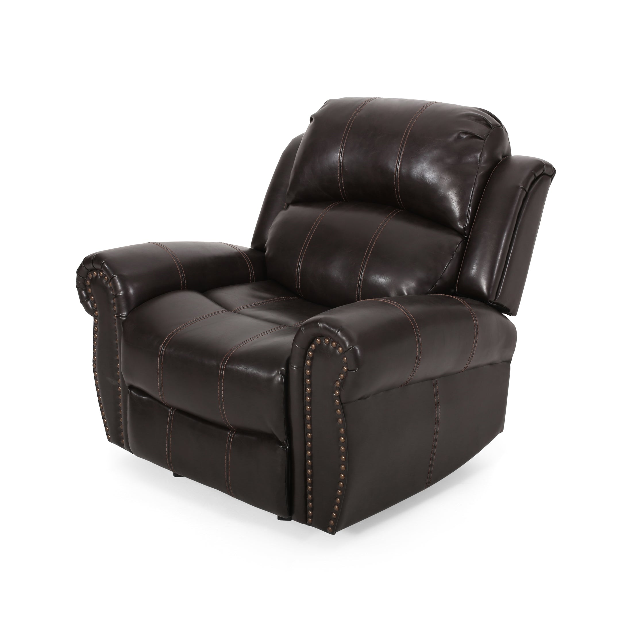 Harbor Brown Leather Glider Recliner Club Chair GDFStudio