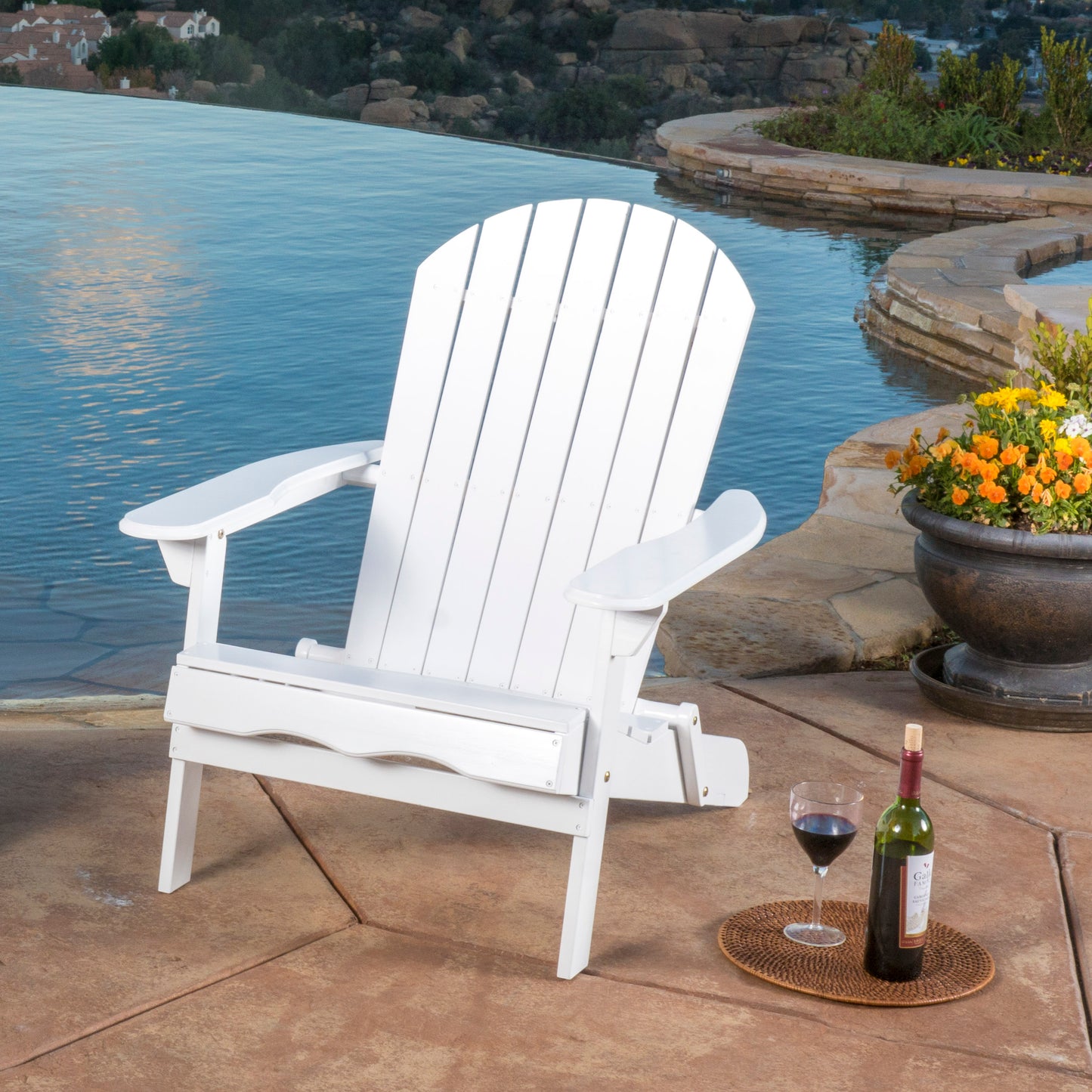 Kono Outdoor Acacia Wood Reclining Adirondack Chair with Footrest