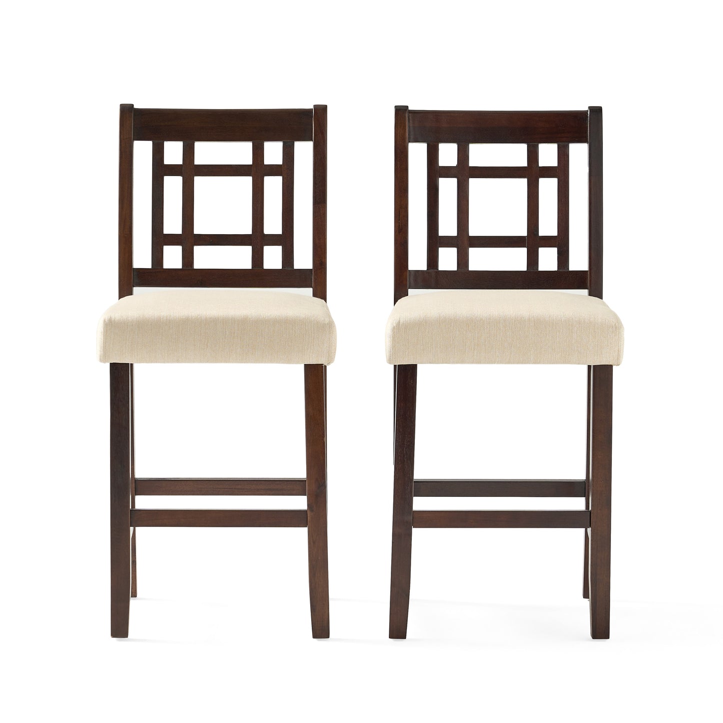 Etodens 26-Inch Brown Mahogany Acacia Counterstool with Beige Cushion (Set of 2)