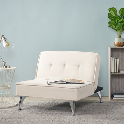 Carimote Contemporary Ivory Fabric Click Clack Chair/Ottoman
