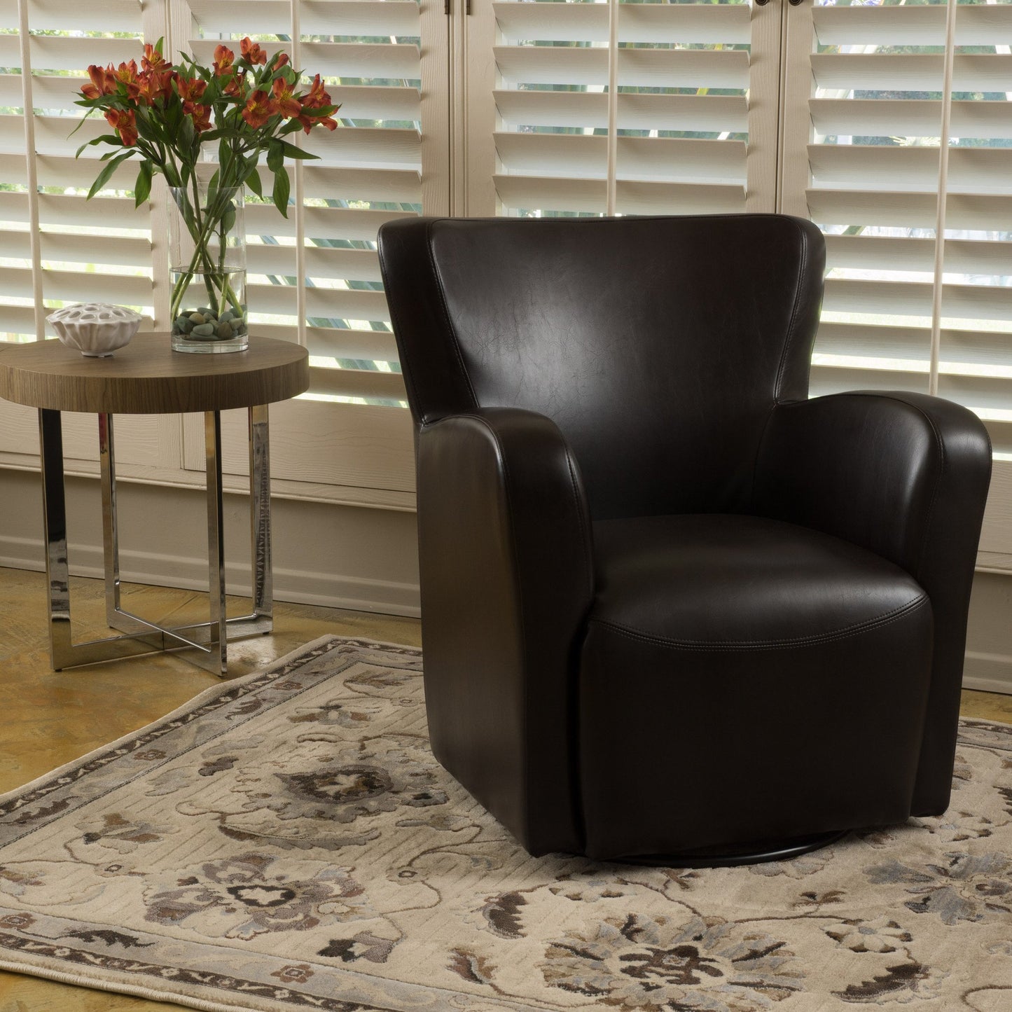 Almendro Bonded Leather Wingback Swivel Club Chair