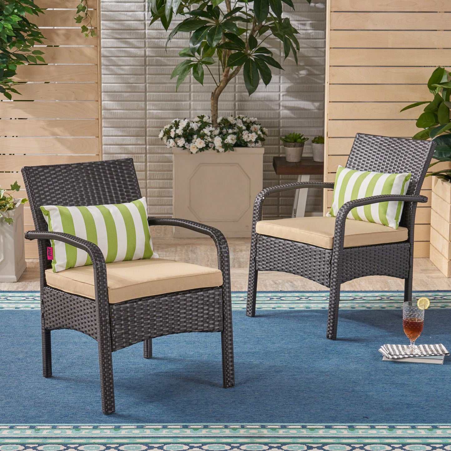 Otto Outdoor Contemporary Wicker Club Chairs with Cushion (Set of 2)