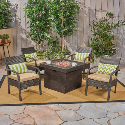 Meroy Patio Fire Pit Set, 4-Seater with Club Chairs, Wicker with Outdoor Cushions