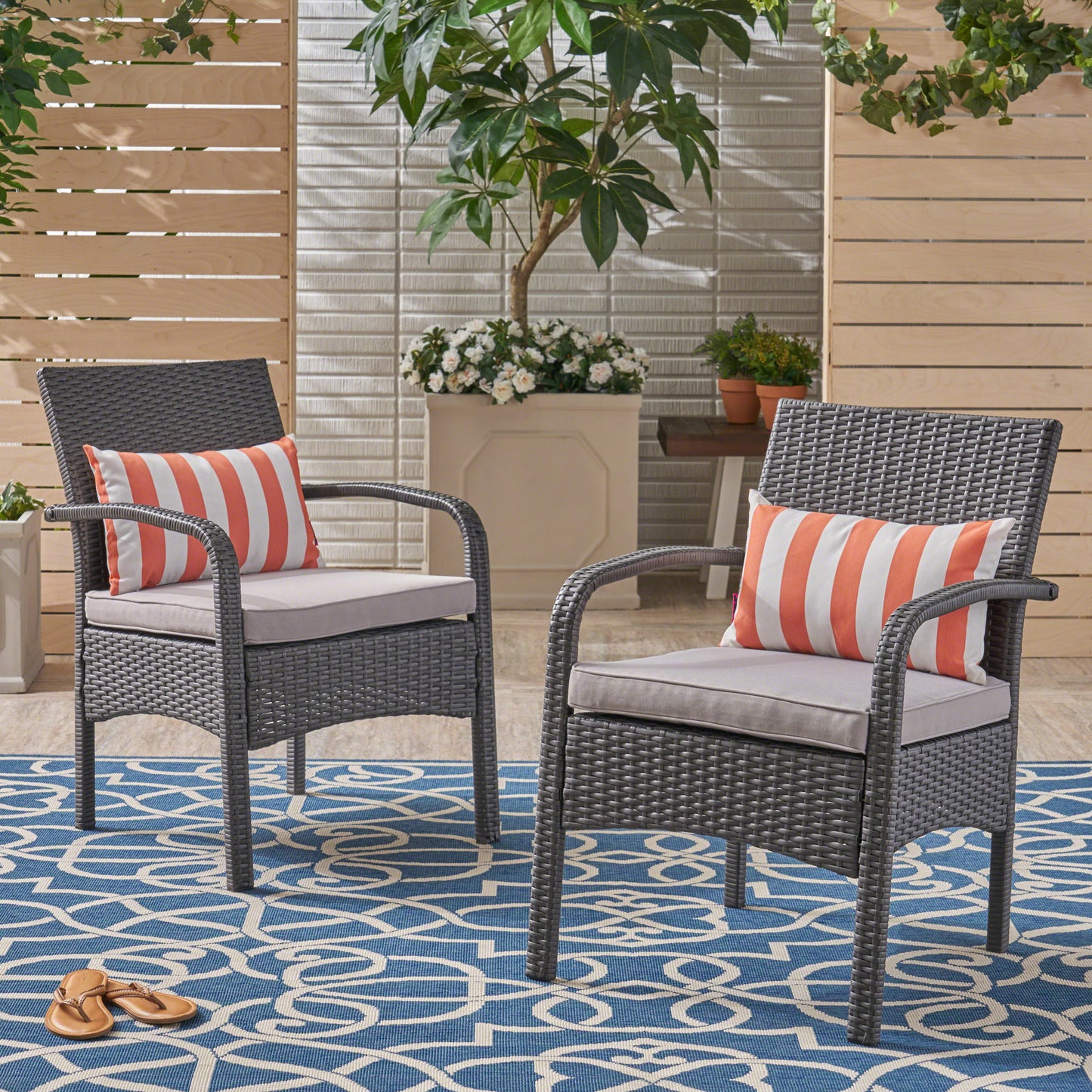 Otto Outdoor Contemporary Wicker Club Chairs with Cushion (Set of 2)