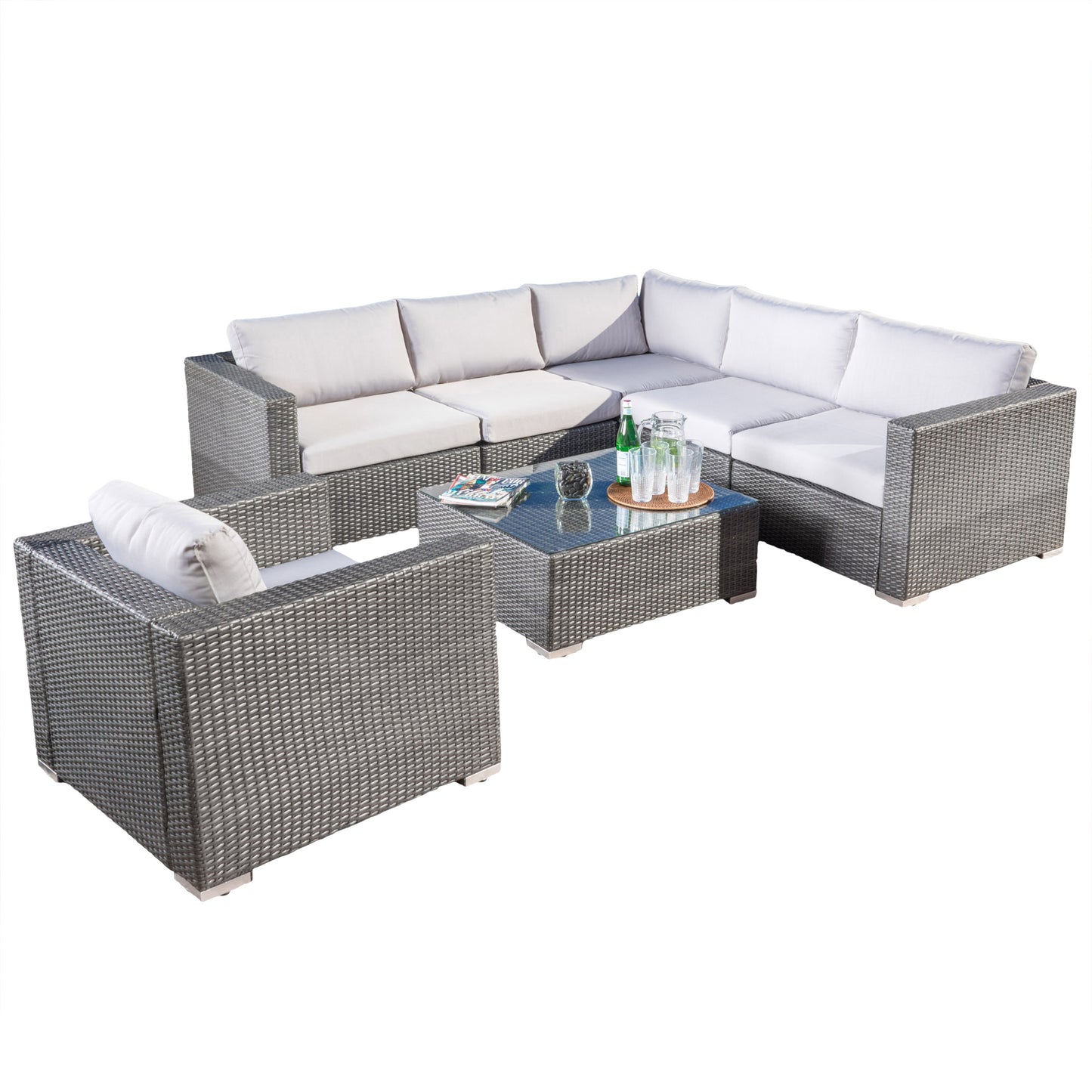 Francisco 7pc Outdoor Gray Wicker Seating Sectional Set w/ Cushions