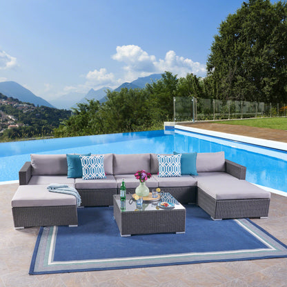 Tom Rosa Outdoor 5 Seater Wicker Sectional Sofa Set with Cushions