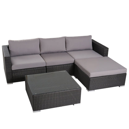 Francisco 5pc Outdoor Grey Wicker Seating Sectional Set w/ Cushions