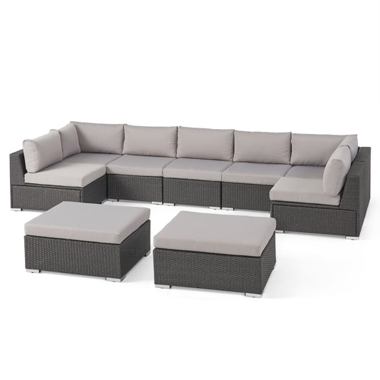 Tom Rosa Outdoor 7 Seater Wicker Sectional Sofa Set with Cushions