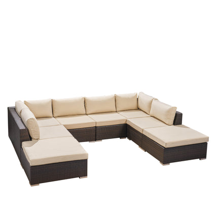 Valentina Outdoor 6 Seater Wicker Sofa Set with Aluminum Frame and Cushions