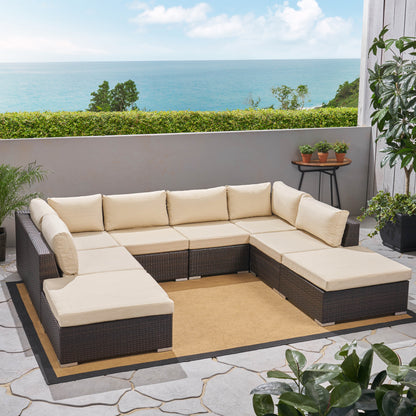 Valentina Outdoor 6 Seater Wicker Sofa Set with Aluminum Frame and Cushions