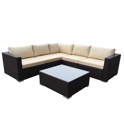 Francisco 6pc Outdoor Brown Wicker Seating Sectional Set w/ Cushions