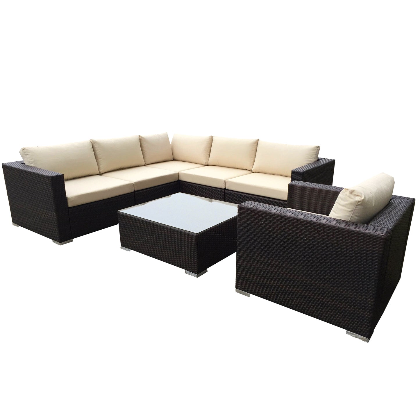 Francisco 7pc Outdoor Brown Wicker Seating Sectional Set w/ Cushions