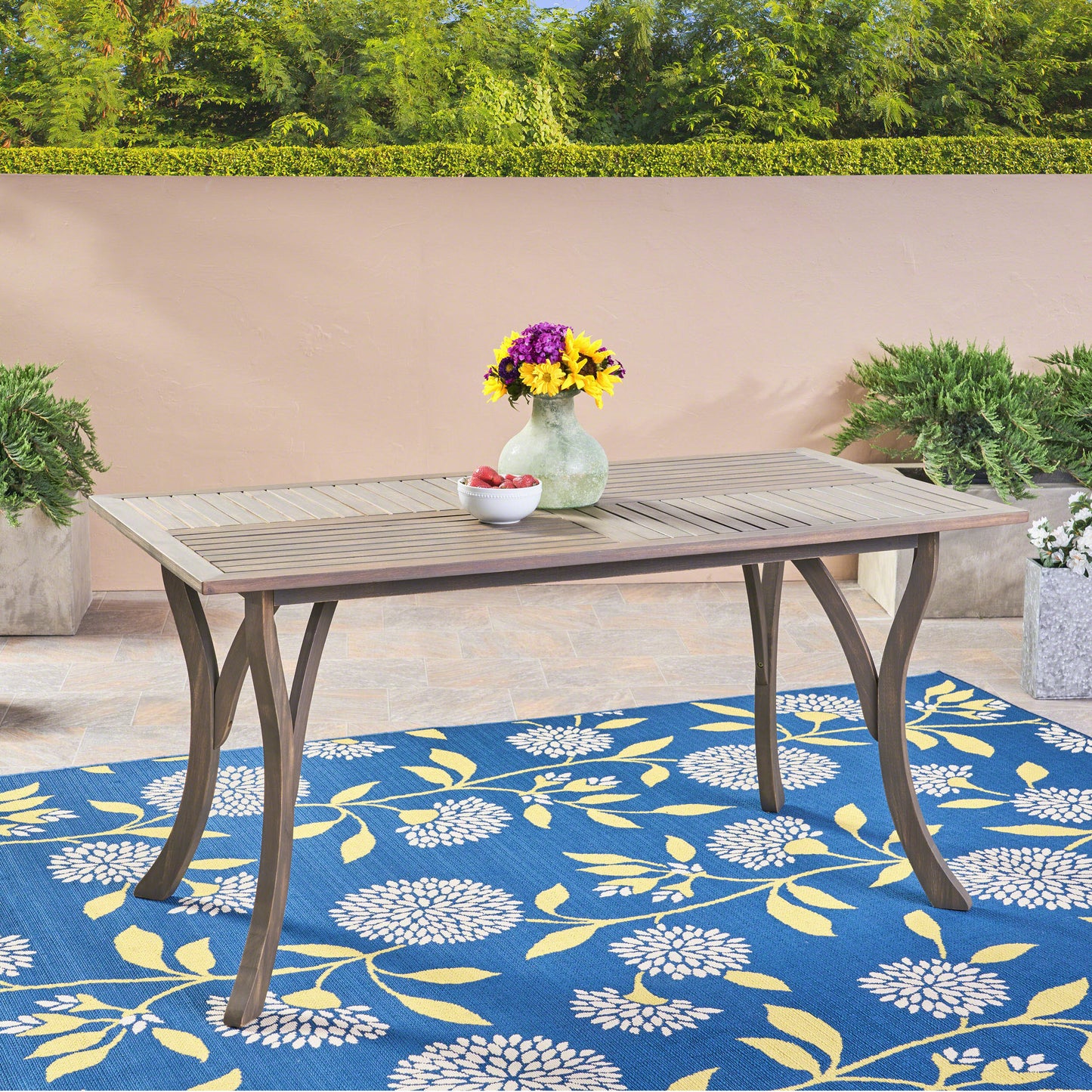 Jaden Outdoor Acacia Wood Rectangular Dining Table, Gray
