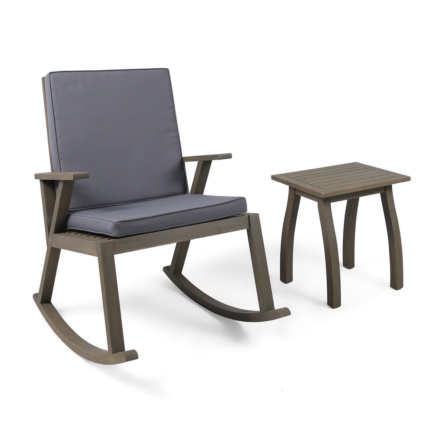 Zane Outdoor Acacia Wood Rocking Chair with Side Table