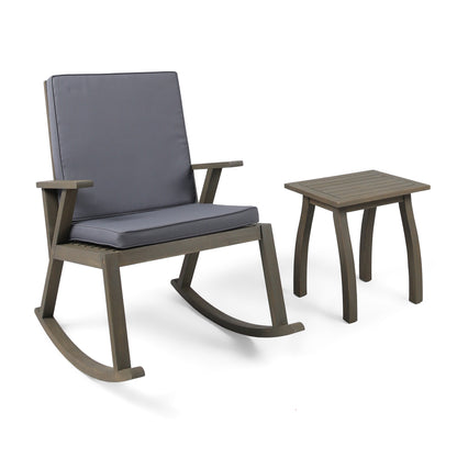 Zane Outdoor Acacia Wood Rocking Chair with Side Table