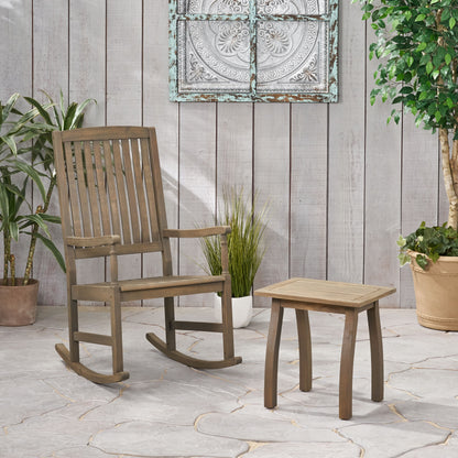 Tobey Outdoor Acacia Wood Rocking Chair and Side Table Set