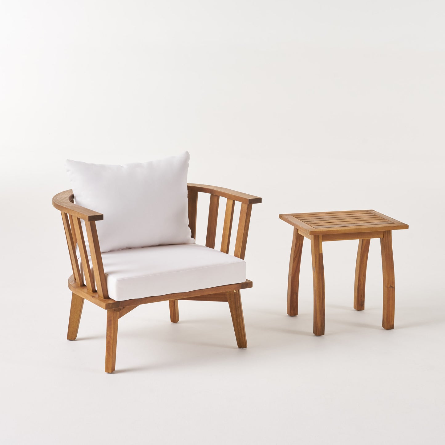 Simona Outdoor Acacia Wood Club Chair and Side Table Set