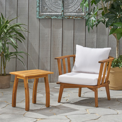 Simona Outdoor Acacia Wood Club Chair and Side Table Set