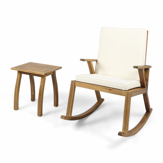 Alize Outdoor Acacia Wood Rocking Chair and Side Table