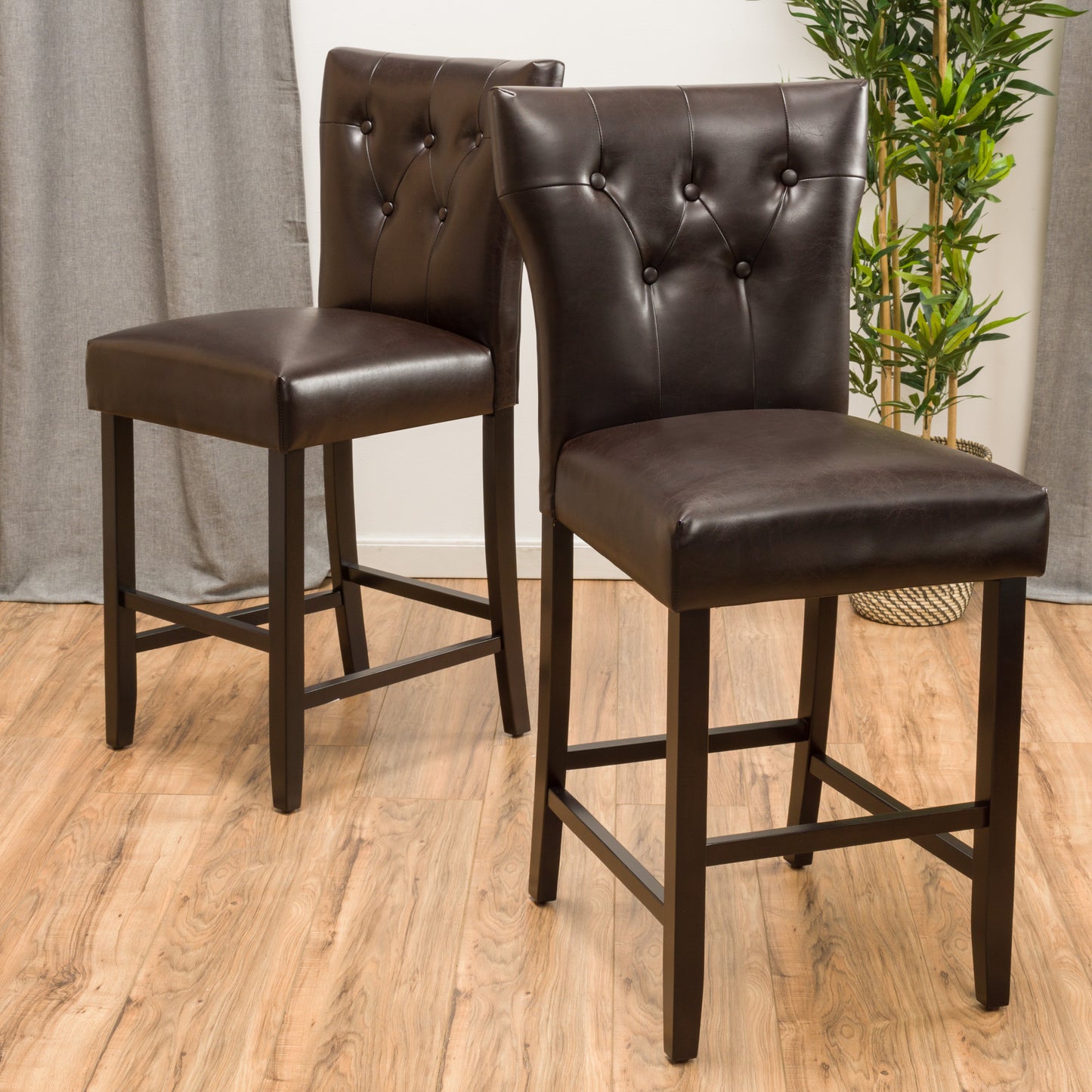 Pierre 27-Inch Brown Leather Counter Stool (Set of 2)