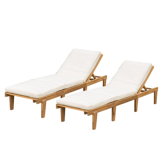 Paolo Outdoor Teak Brown Wood Chaise Lounge with Cushion