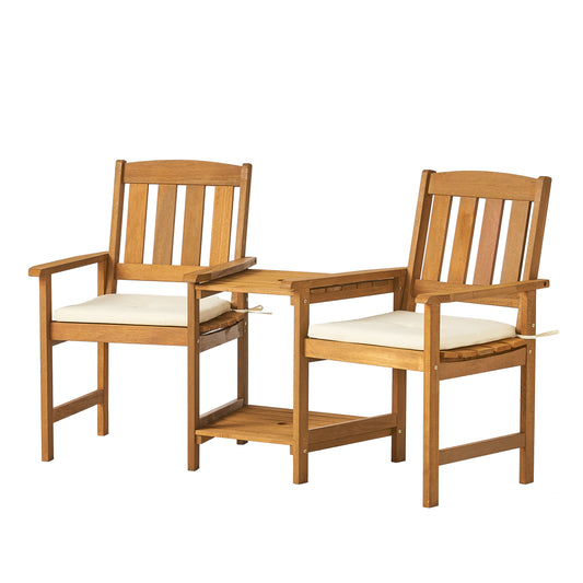 Las Brisas Outdoor Wood Adjoining 2-Seater Chairs with Cushions