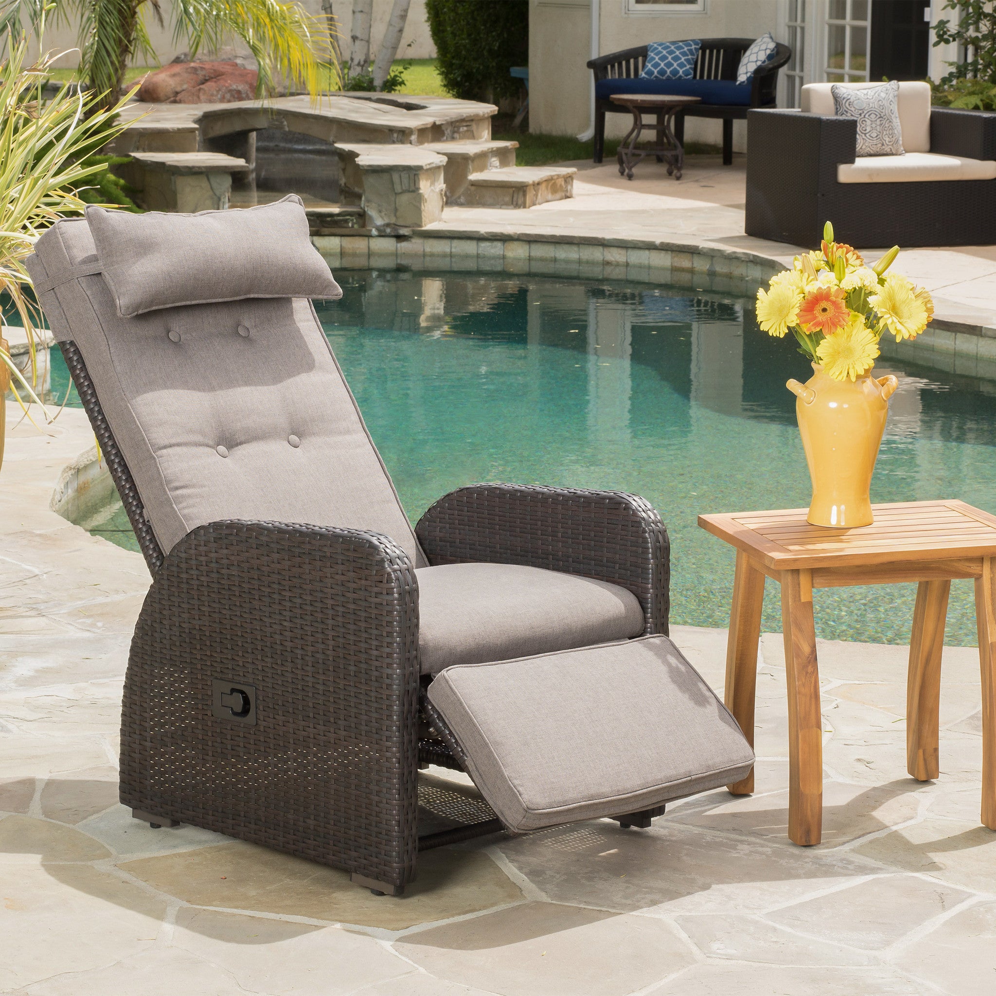 Odina Brown Outdoor Recliner with Cushion – GDFStudio