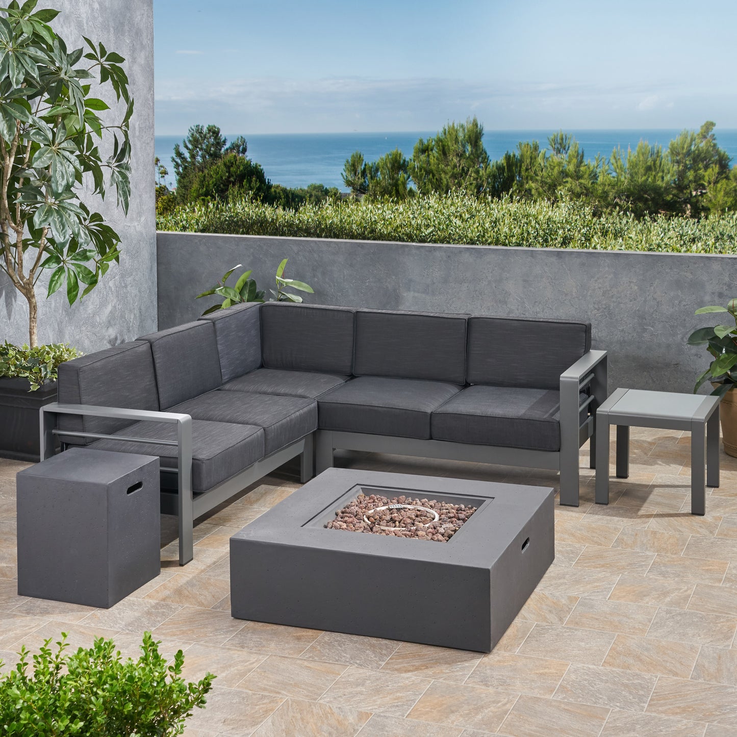 Scalett Outdoor 5 Seater Aluminum Chat Set with Fire Pit