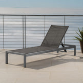 Crested Bay Outdoor Grey Aluminum Chaise Lounge with Dark Grey Mesh Se ...