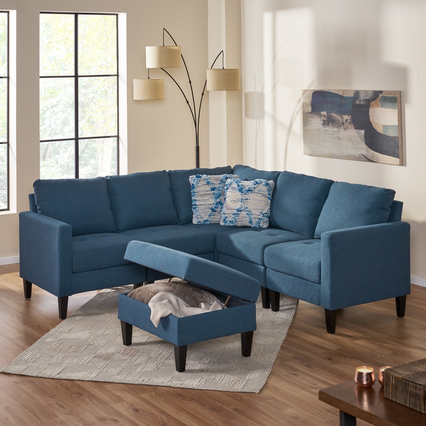 Bridger Fabric Sectional Couch with Storage Ottoman
