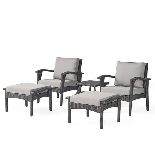 Maui Outdoor 5-piece Grey Wicker Seating Set with Cushions