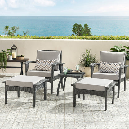 Maui Outdoor 5-piece Grey Wicker Seating Set with Cushions