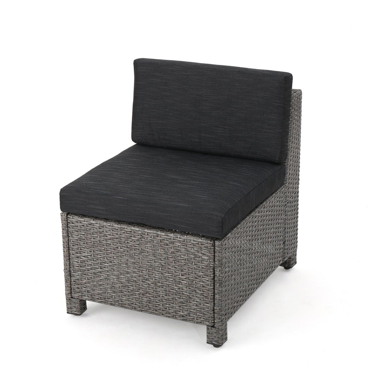 Lorita Outdoor 5-piece Grey Wicker Sectional Sofa Set with Black Cushions
