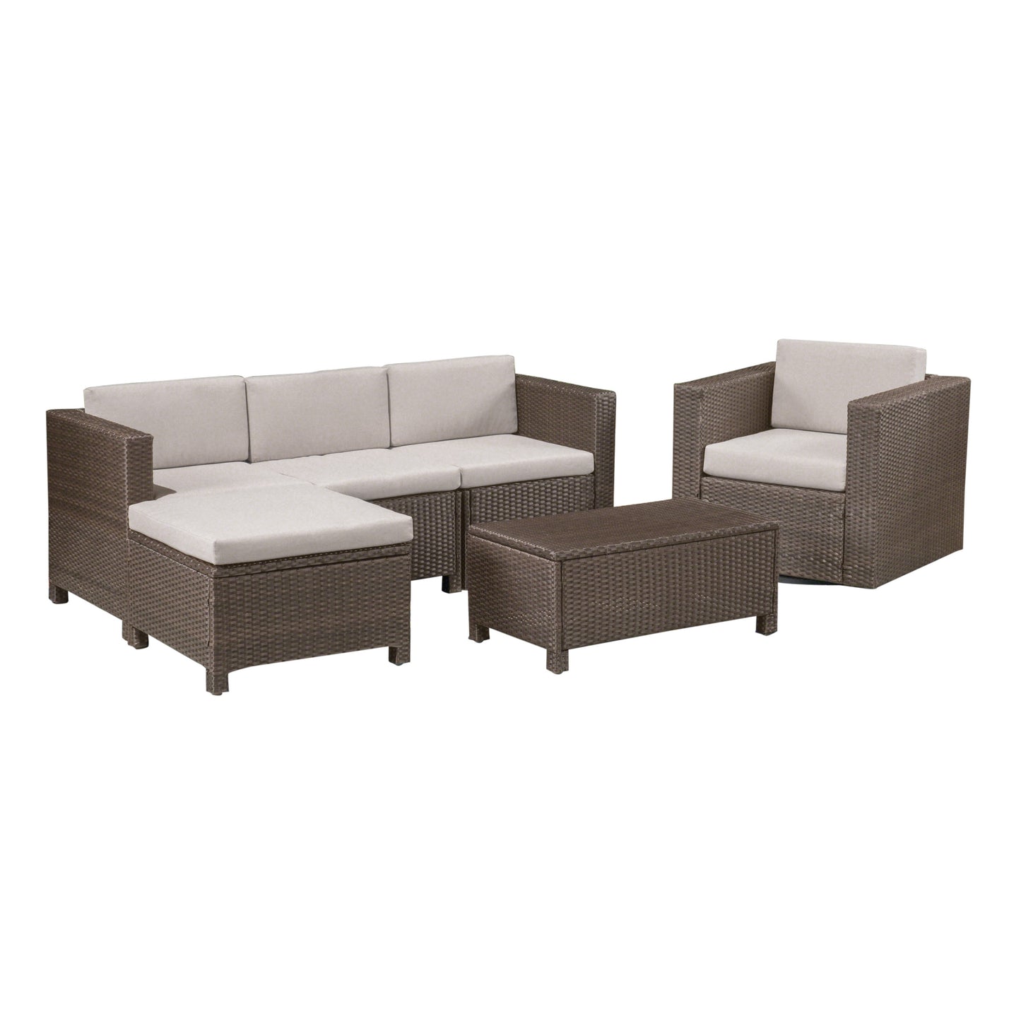 Tanner Outdoor 4 Seater Wicker L-Shaped Sectional Sofa Set with Cushions