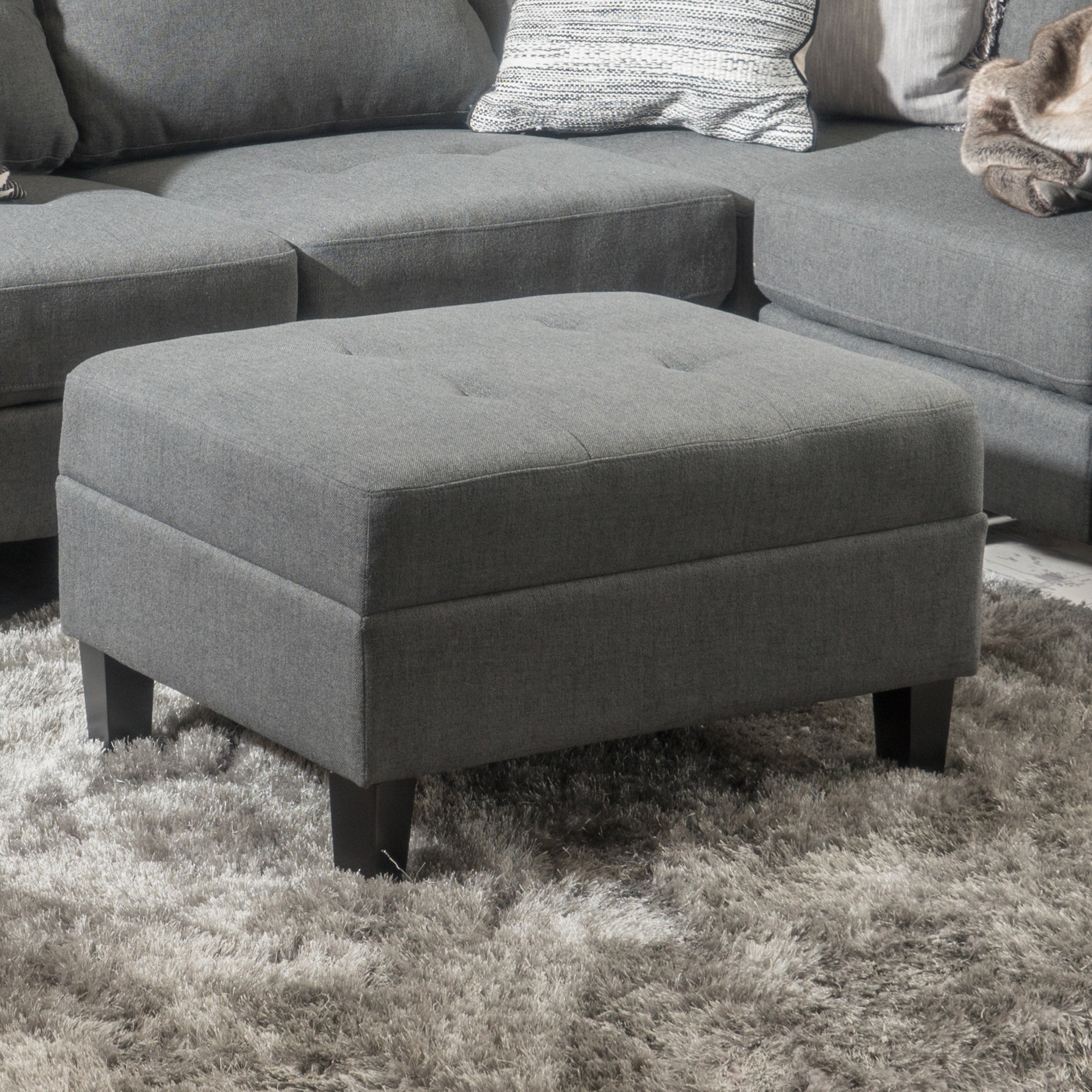 Zahra tufted fabric store storage ottoman