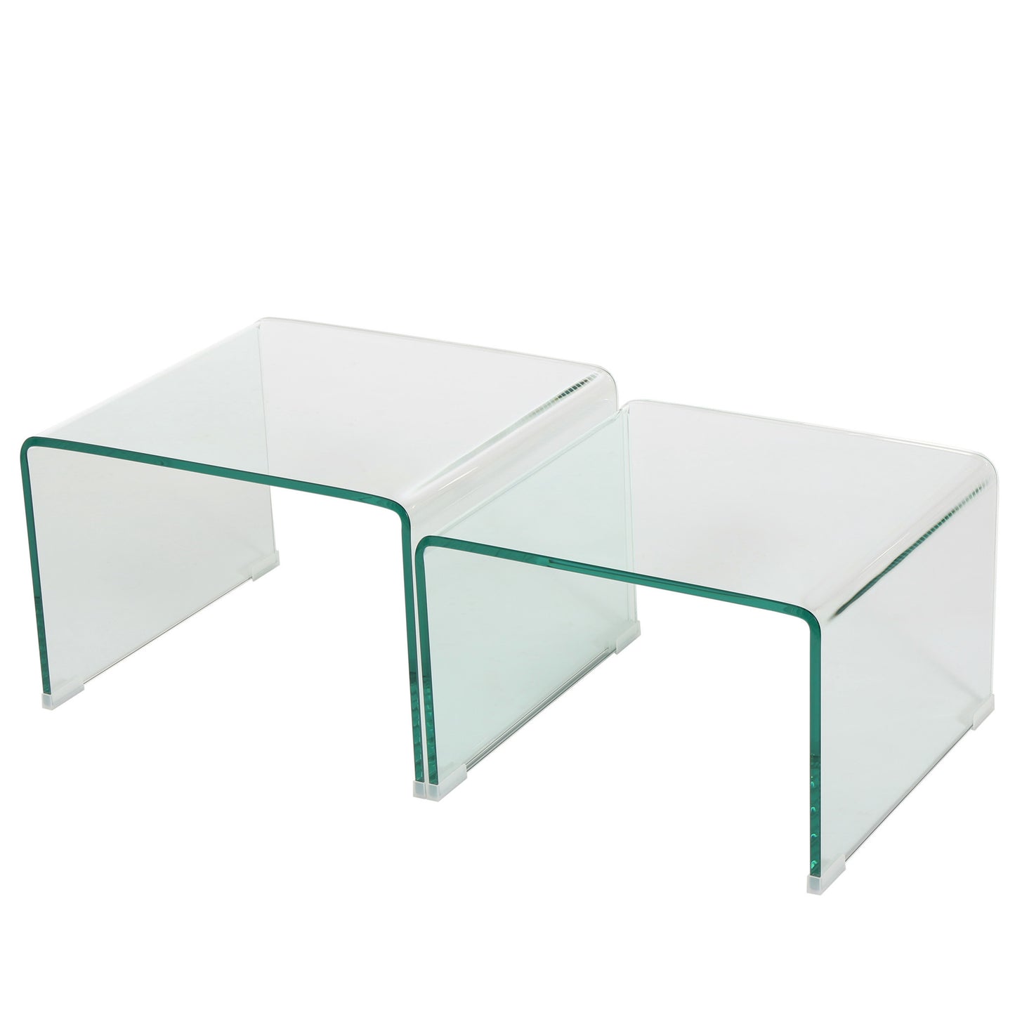 Angel See Through Clear Waterfall Glass Nesting Tables (Set of 2)