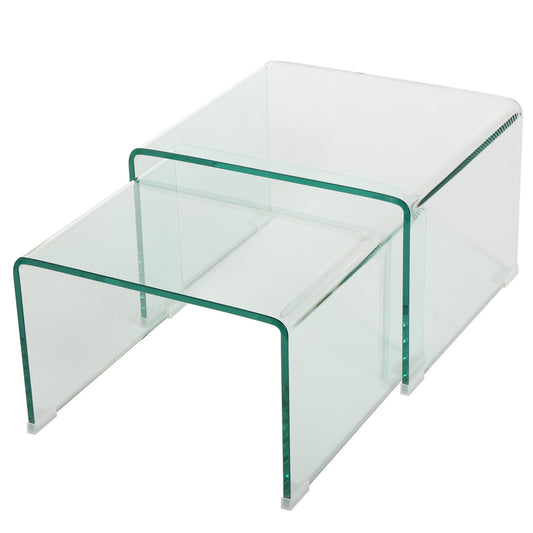 Angel See Through Clear Waterfall Glass Nesting Tables (Set of 2)