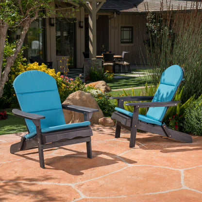Nelie Outdoor Acacia Wood Folding Adirondack Chairs with Cushions